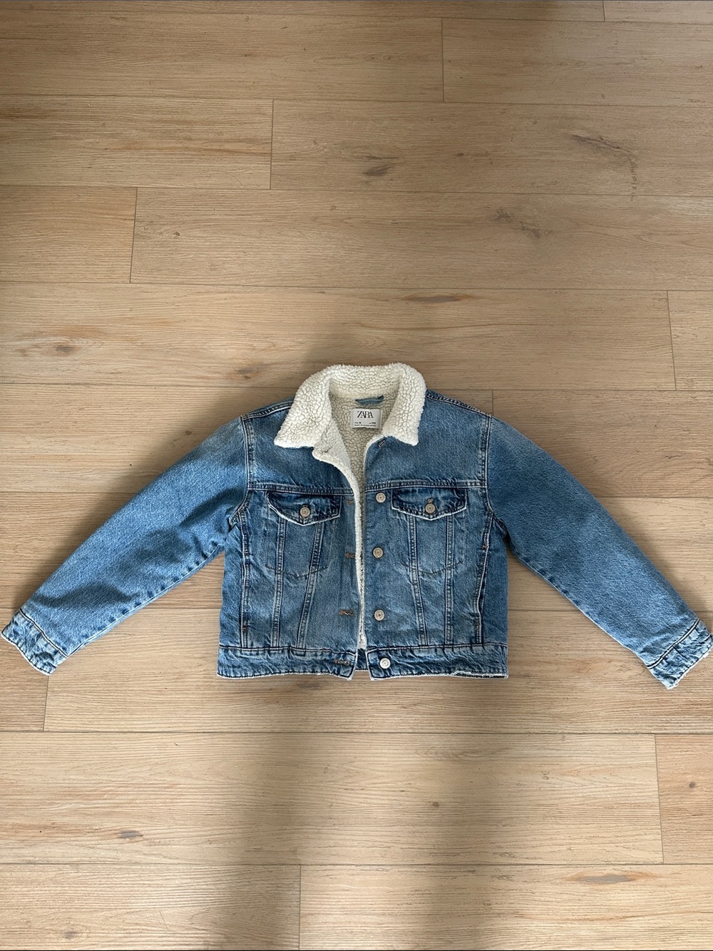 Zara Blue Denim Jacket with Cream Sherpa Lining
